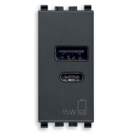 Механизм розетки - зарядное устройство USB-A+USB-C 15Вт 5В 3A Vimar Eikon цвет Черный (Grey) 20292.AC.15