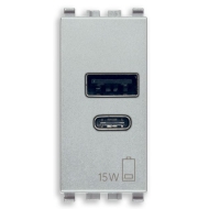 Механизм розетки - зарядное устройство USB-A+USB-C 15Вт 5В 3A Vimar Eikon цвет Серебристый (Next) 20292.AC.15.N