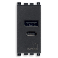Механизм розетки - зарядное устройство USB A + USB C 15Вт 5В 3A Vimar Arke цвет черный (grey) 19292.AC.15