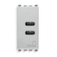 Механизм розетки - зарядное устройство C+C-USB 15 Вт 3A 5V 1 м Vimar Eikon цвет Серебряный (Next) 20292.CC.N