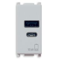 Механизм розетки зарядное устройство USB A + USB C 15Вт 5В 3A Vimar Plana цвет серебряный 14292.AC.15.SL